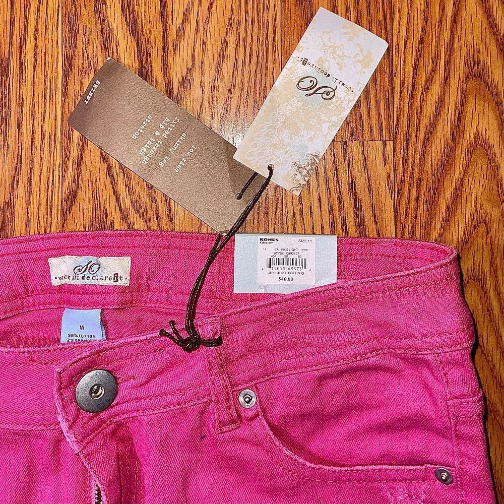 Barbiecore Hot Pink Skinny Jeans Straight Leg Stretchy Low-Rise VTG Juniors 11 - Picture 6 of 9